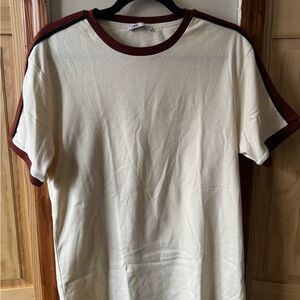 Zara Cream Tee with Brown Trim